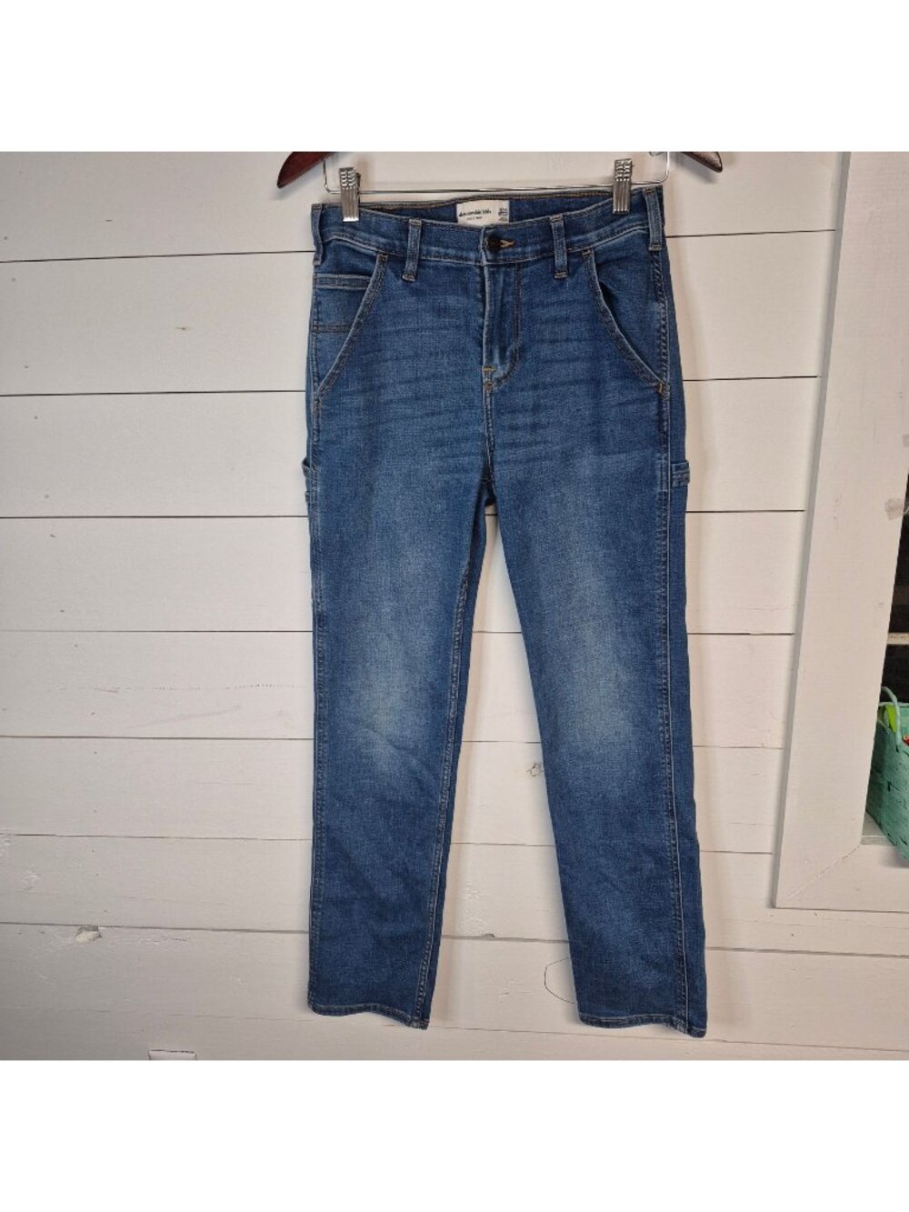 Abercrombie Kids Loose Fit carpenter jeans in a blue wash Size 13/14 Adjustable